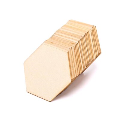 100/50/25pcs Beech Wooden Hexagonal Pieces Ornaments Wooden
