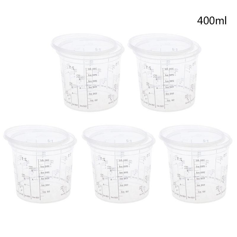 5Pcs 400ml Disposable Graduated Clear Plastic Paint Mixing C