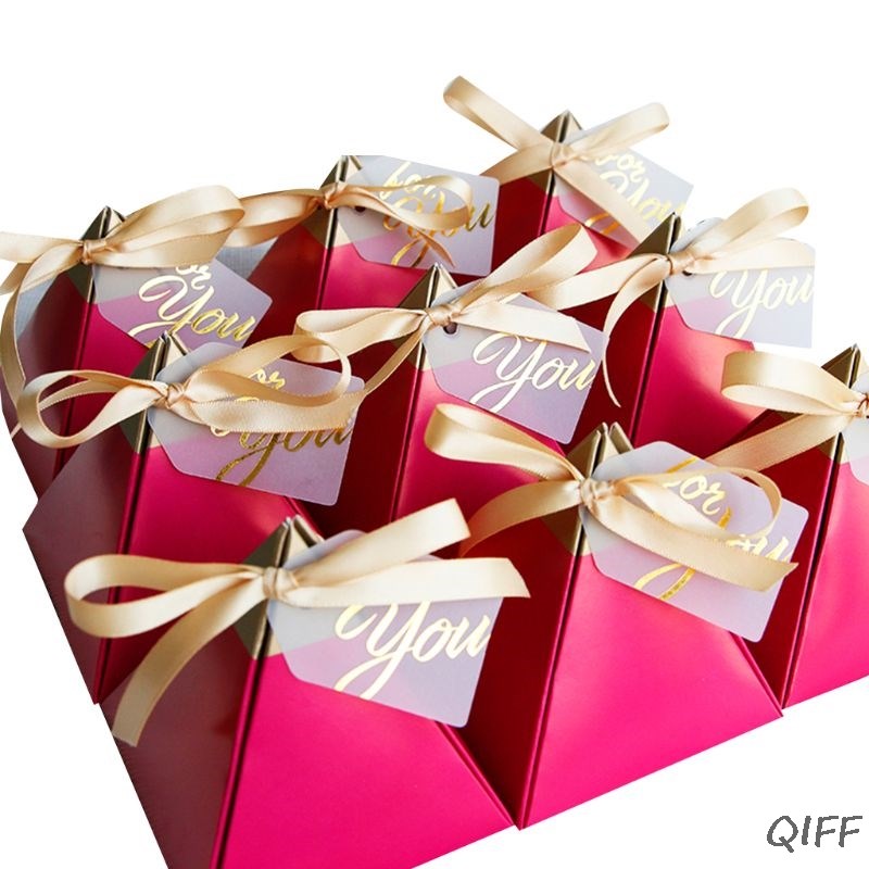 50pcsrose red triangular pyramid sweet candy box wedding fav