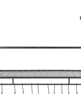 2 Layer Wall Mounted Shelf with Hooks Kitchen Racks Holder O