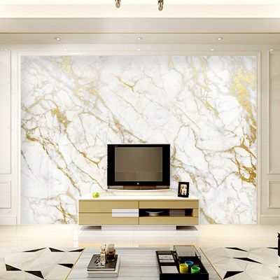 Custom Jointless wallpaper mural gold silk white marble wall