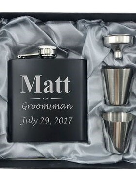 1* Personalized Engraved 6oz Black Stainless Steel Hip Flask