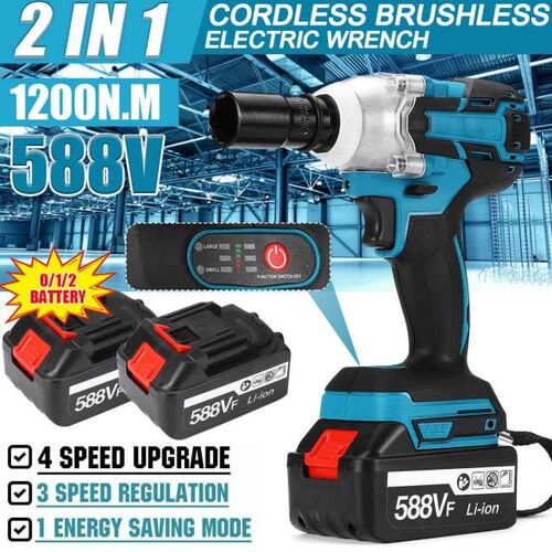 1200 N.M Brushless Electric Impact Wrench 588vf 1/2inch Powe