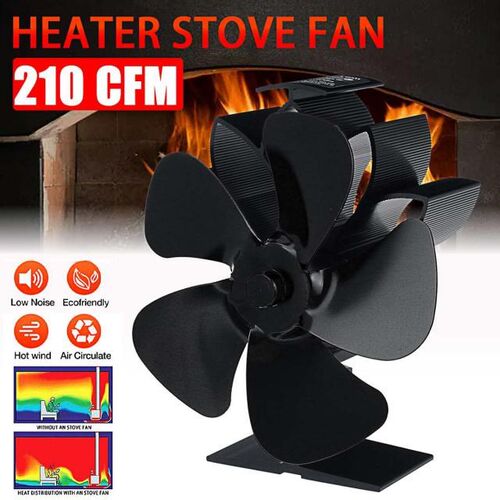 Black Stove Fan 4 Blades Heat Powered Fireplace Fan Log Wood