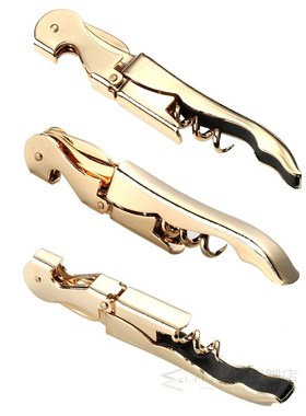 Multi-Use Bottle Opener Gold Plated Corkscrew Double Hinge W