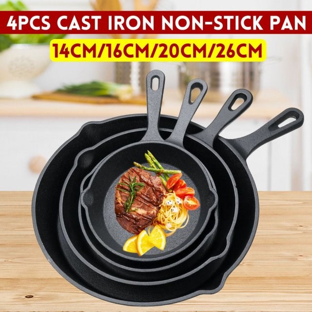 4Pcs/Set 14/16/20/26cm Skillet Frying Pan Cast Iron for Cook