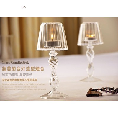 Lamp Shaped Glass Tealight Holder, Crystal Candle Hold 2pcs