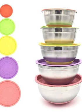 7 Colors Stainless Steel Mixing Bowl With Lid Home Kitchen E