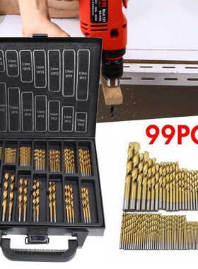 99PCS HSS Twist Drill Bit Set 1.5-10mm Titanium Coated Surfa