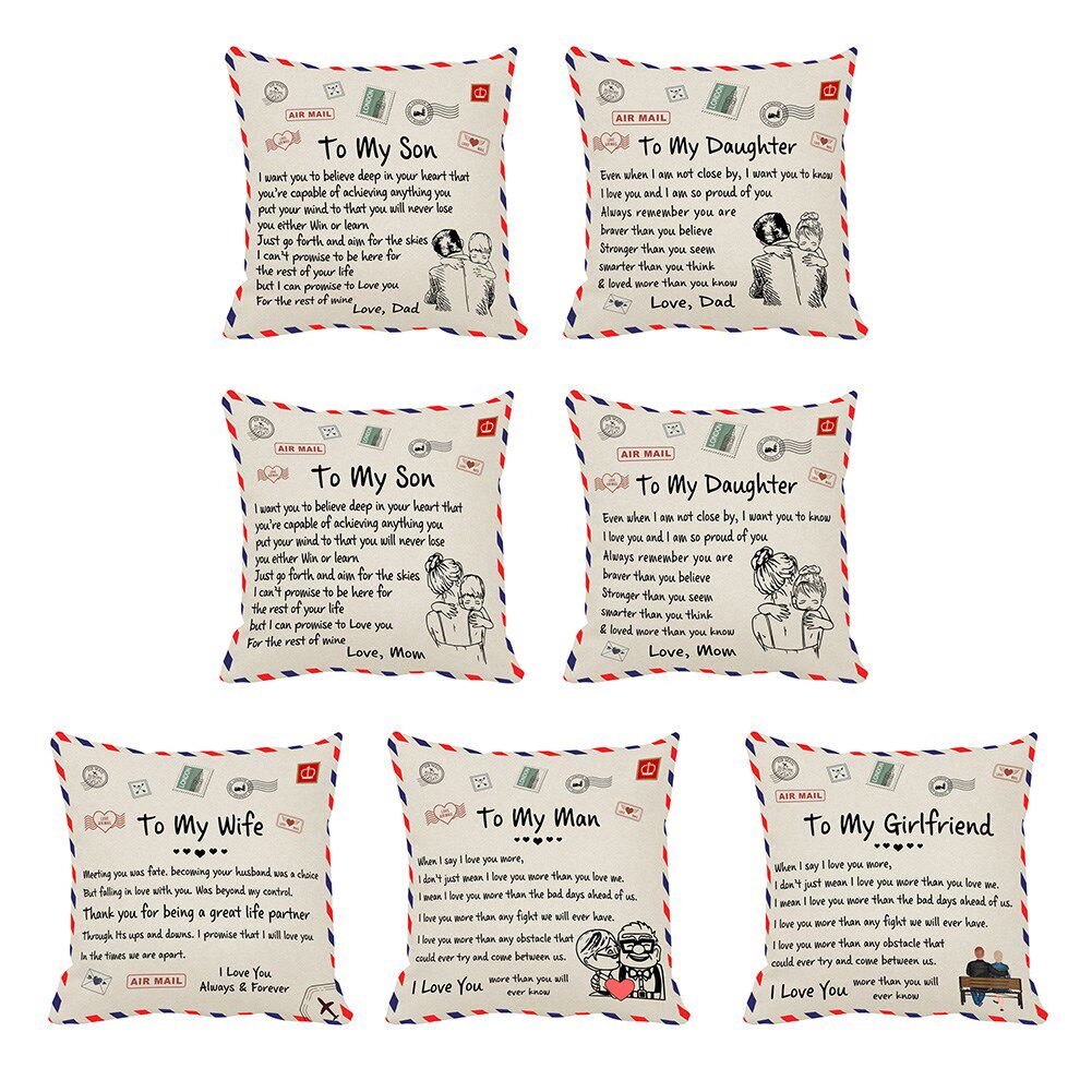 45x45cm Linen Letters Printed Pillow Case Sofa Bedroom Decor图片