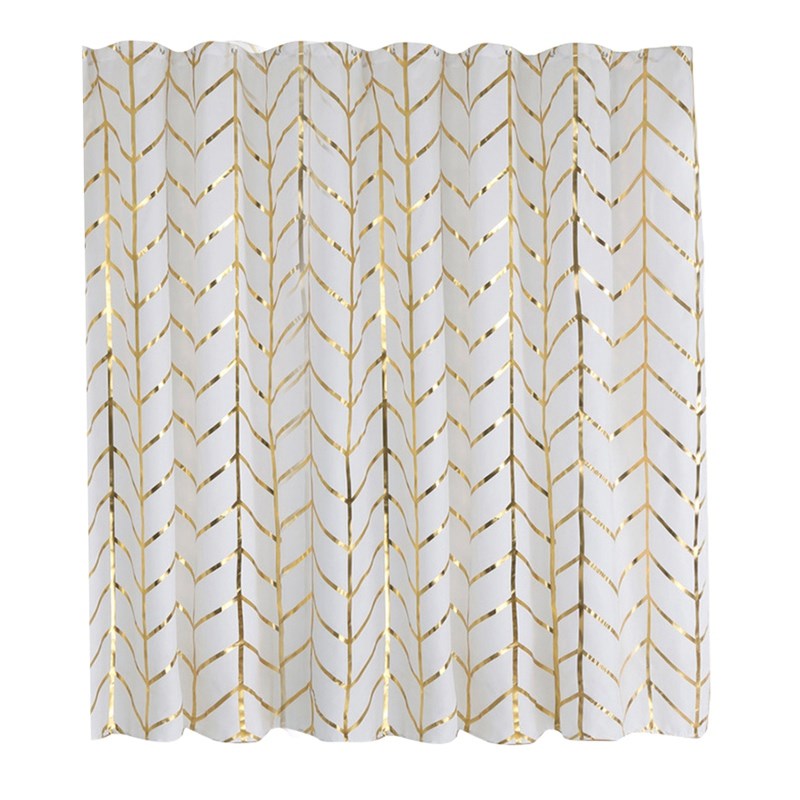 Fabric Shower Curtain Set With 12 Hooks Geometric Patterned