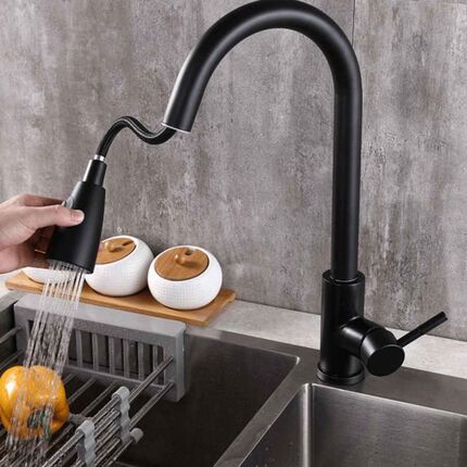 Pull Out Black Sensor Kitchen Faucets Stainless Steel Smart