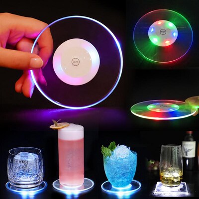 Mini Glow Coaster Acrylic Crystal Coffee Tea Cup Bottle Mat