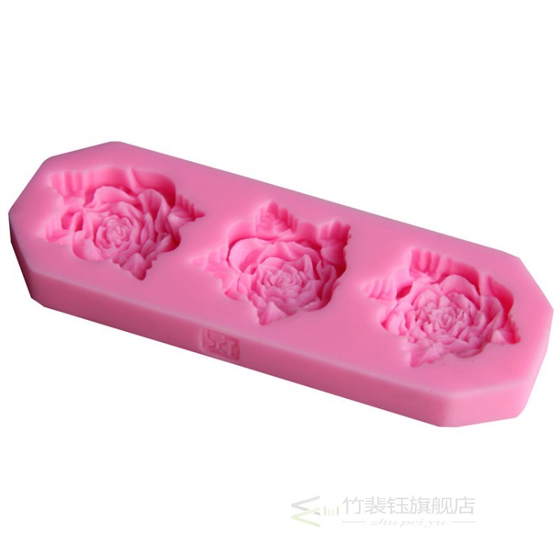 Three roses turn sugar silicon Chocolate Mold baking cake de