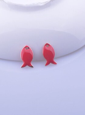 30pcs  8*14mm Gold Color Double Faced Fish Enamel Charms Cop