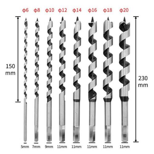 8Pcs/Set 6/8/10/12/14/16/18/20mm Length 230mm Wood Ship Auge