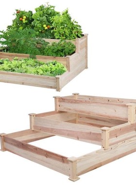 3-Layer Wooden Garden Bed For Vegetables Flowers Planter Pat
