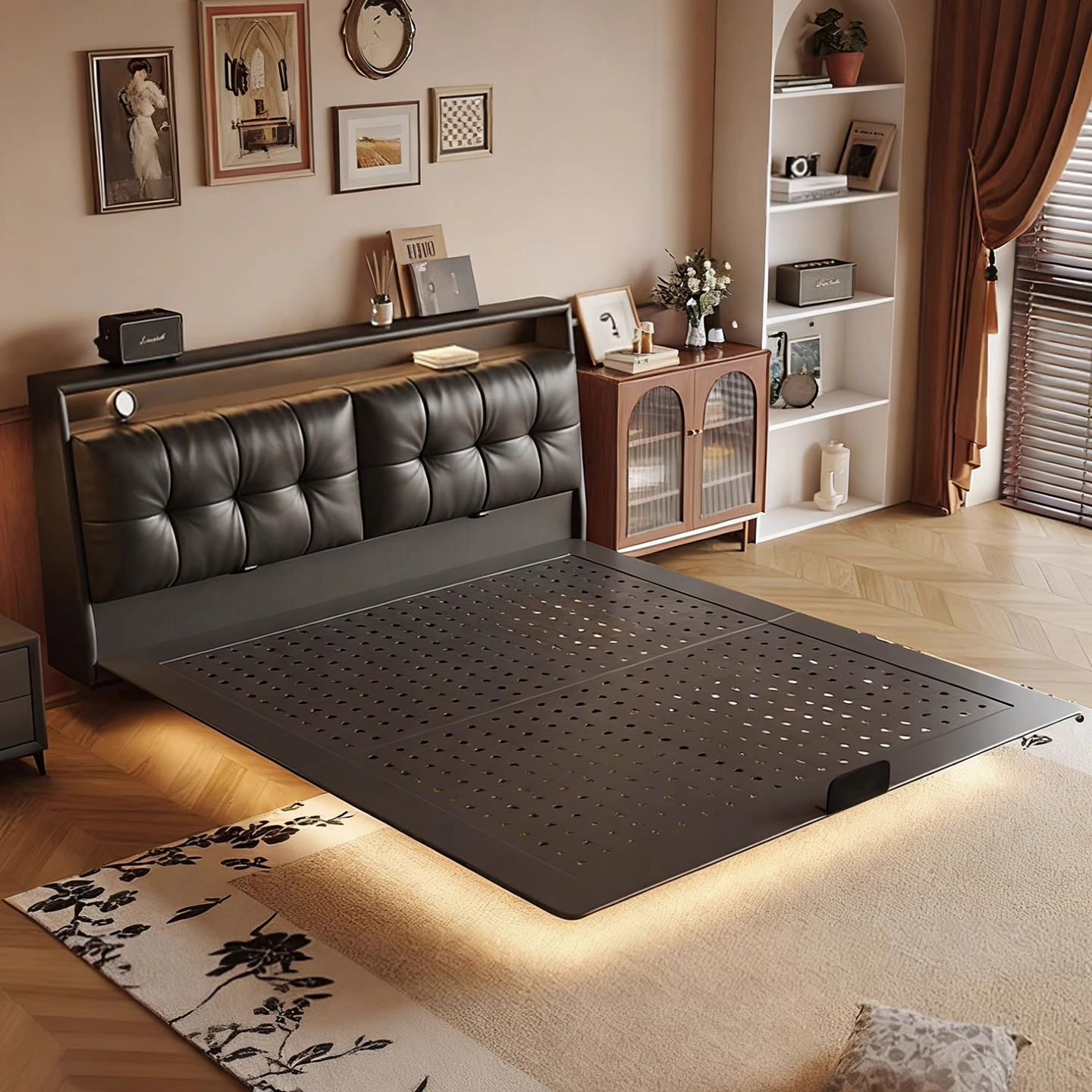 可储物极简碳素钢铁艺床