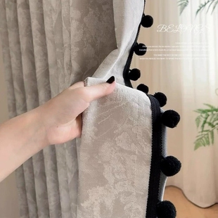 窗帘辅料配件装饰2.5公分立边流苏毛球黑奶茶色纯色球球花边编织