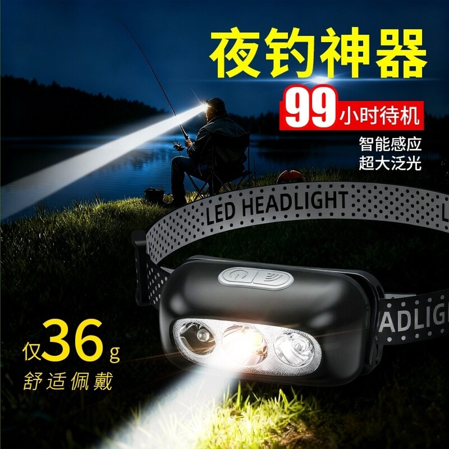 夜钓鱼头灯强光超亮充电超亮led头戴式手电筒轻专用感应超长续航