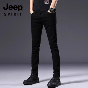 吉普牛仔裤男士冬季新款弹力修身小脚潮流百搭加绒加厚休闲长裤子