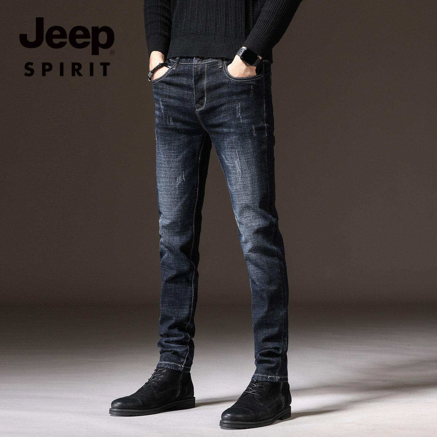 JEEP男士加绒弹力牛仔裤秋冬款129元