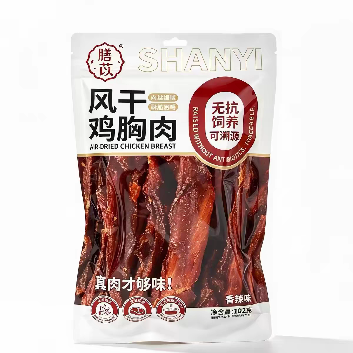 临期膳苡风干鸡胸肉102g香辣味无抗饲养低温慢烤非油炸鸡肉干零食