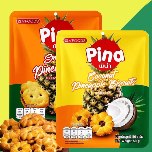 临期特价 泰国进口Pina椰子菠萝夹心饼干50g袋装网红休闲零食