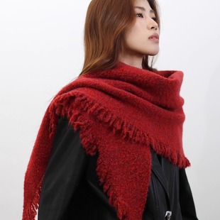 意大利BV秋冬高级感红色大三角巾围巾披肩时尚保暖圈圈纱短须外搭
