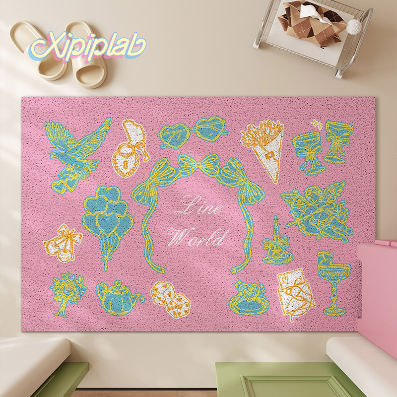 xipiplab家用入户玄关地垫丝圈可裁剪门垫卡通可爱耐脏耐磨脚垫子