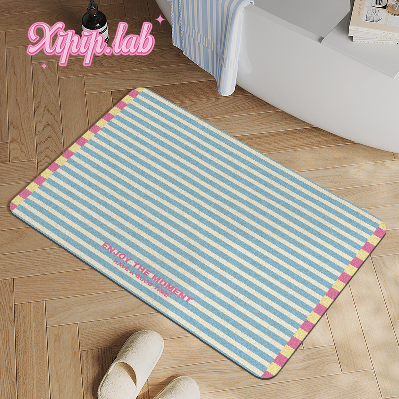 xipiplab奶油风浴室地垫韩系条纹吸水脚垫子卫生间淋浴间防滑门垫