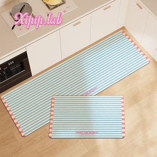 xipiplab韩系奶油风厨房地垫孟菲斯条纹脚垫皮革吸水吸油长条门垫