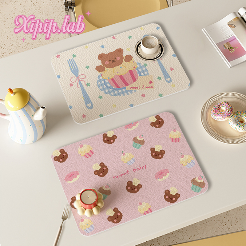 xipiplab可爱少女风家用餐垫皮革防水防烫碗盘垫吧台桌面隔热垫子