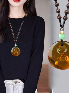 蜜蜡琥珀项链平安扣民族风毛衣链