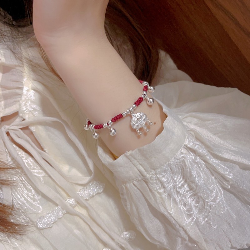 平安锁手链足银女铃铛一
