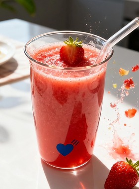 咖啡店同款高硼硅-玻璃杯高颜值耐高温阿里比卡蓝色爱心咖啡杯子