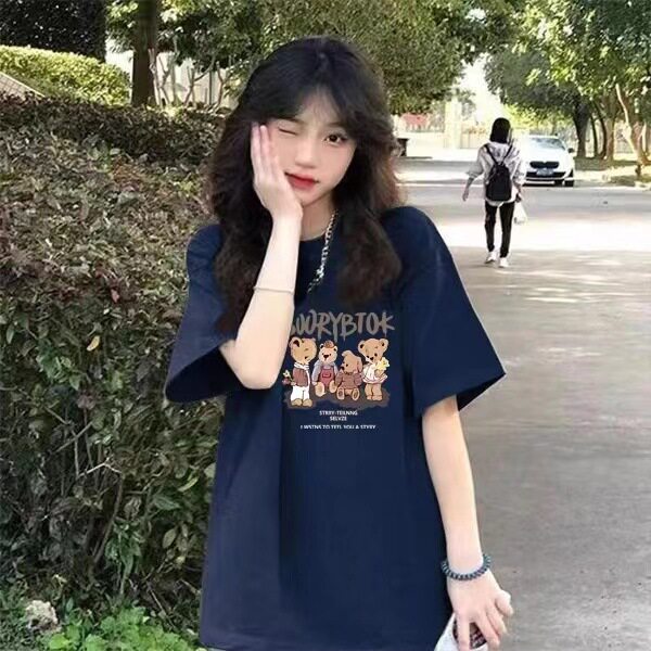美式复古正肩短袖T恤女夏