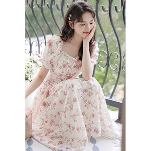 碎花裙子女夏季小众设计感法式小个子连衣裙仙气质超仙森系小清新