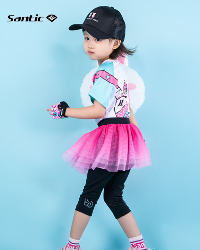 Santic森地客儿童骑行裤女童平衡车七分裤滑步车裤自行车网纱裙裤