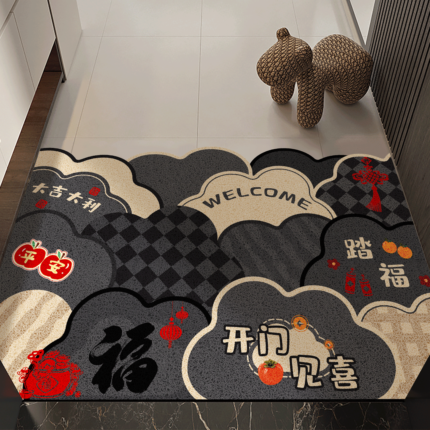 中式黑色入户门地垫2025新款门垫进门高级轻奢门口入门丝圈脚垫