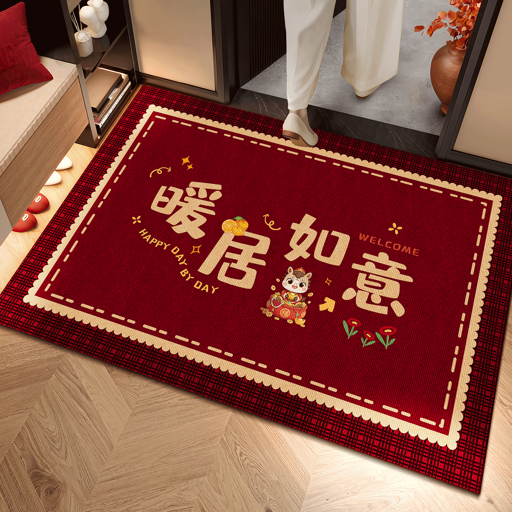 喜庆入户门垫进门地垫玄关防滑脚垫大门口进门垫家用乔迁红色地毯