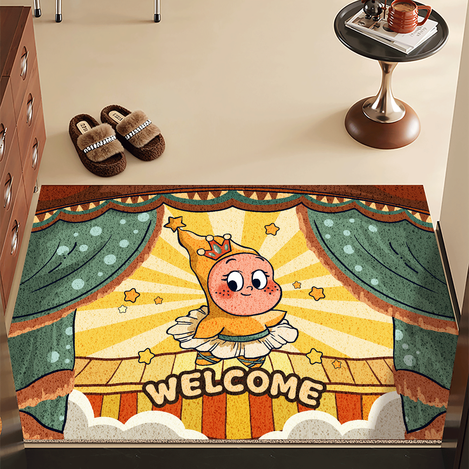 卡通风星星人入户地垫丝圈脚垫家用门口防滑除尘可剪裁换鞋地毯
