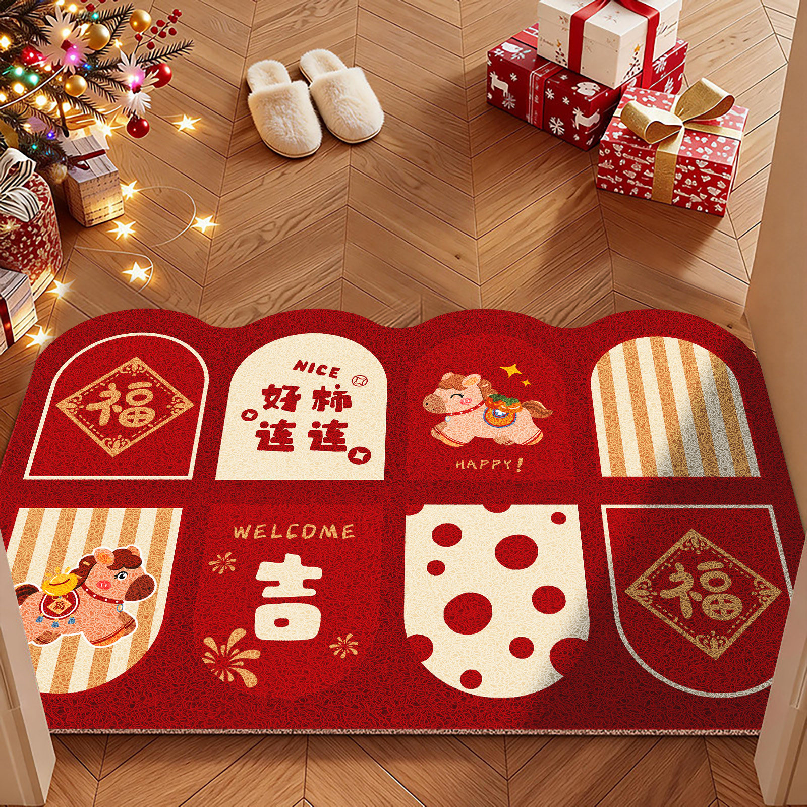 马年地垫入户门垫红色喜庆2026地毯丝圈进门门口脚垫除尘垫子门外,居家布艺,入户地垫,淘宝优惠券,粉丝福利购,淘宝优惠卷