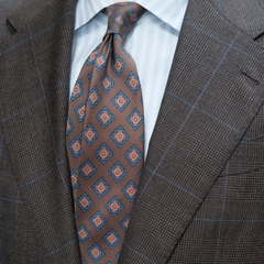 【ilLupo】深棕色菱形花纹 男士手工半内衬三褶 意式真丝印花领带