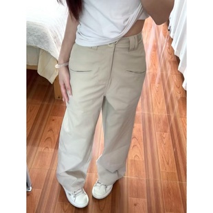 女175高个子加长170夏季 美式 杏色直筒阔腿工装 裤 高腰显瘦休闲长裤