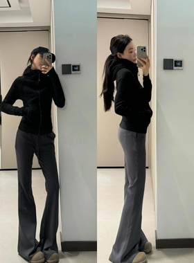 180高个子加长深灰色瑜伽微喇叭裤女高腰显瘦175超长休闲拖地卫裤