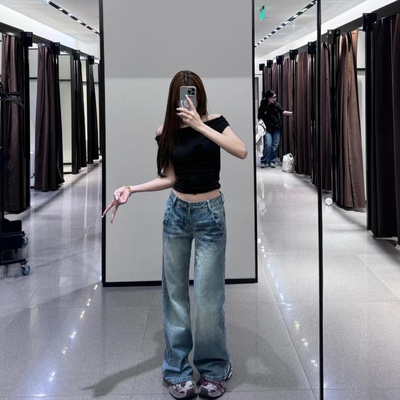 低腰微喇叭牛仔裤女180超长175夏