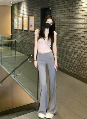 灰色针织垂垂休闲裤子低腰175高个子加长180超长微喇拖地堆堆长裤