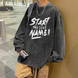 宽松打底衫 2026季 上衣水洗做旧卫衣0325k 高街长袖 春夏男t恤美式