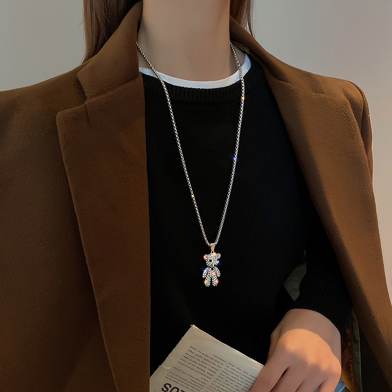 抖音网红同款项链光面大肚熊四肢可动吊坠潮男个性时尚长款毛衣链